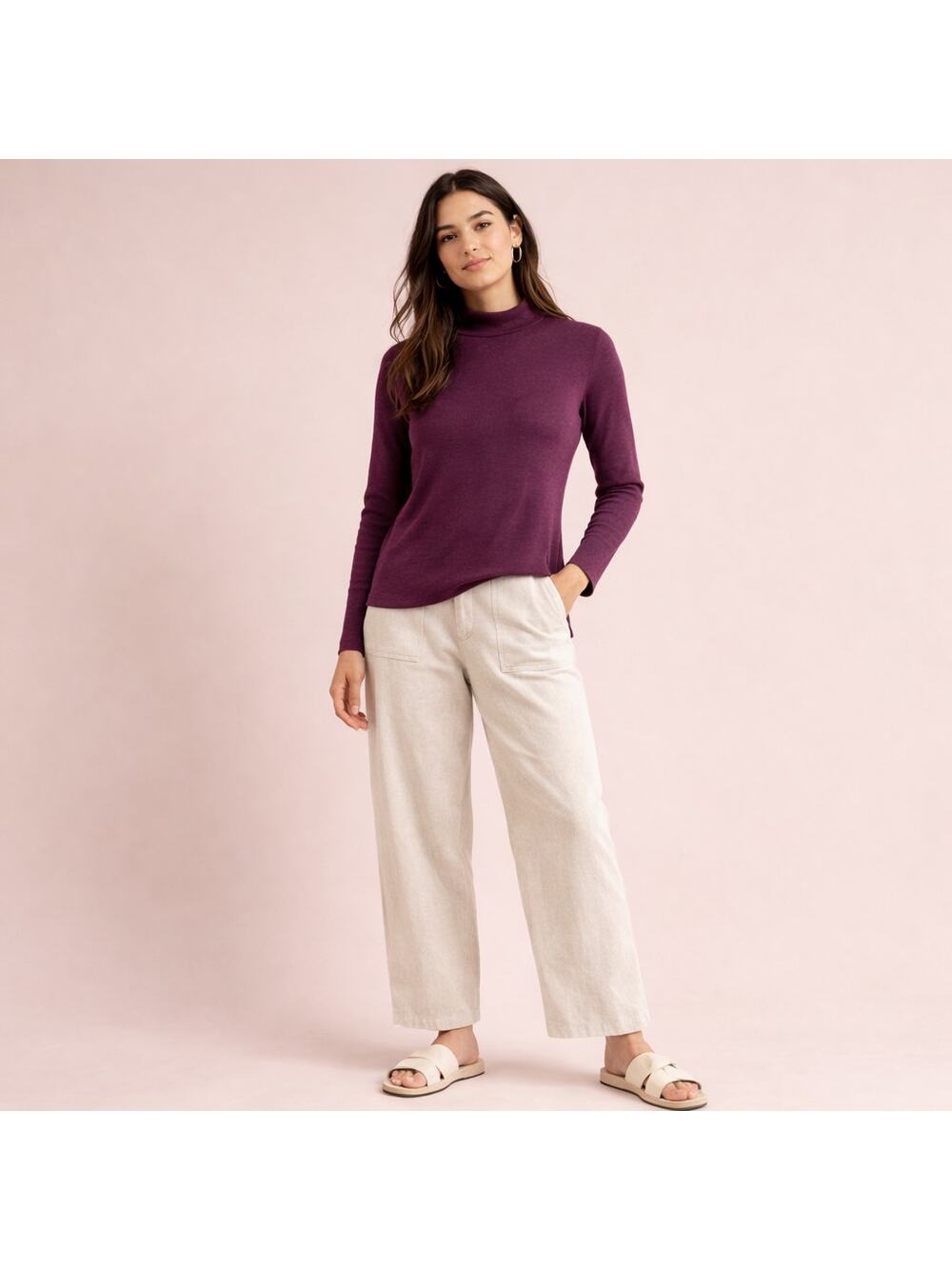 NEW Eileen Fisher Turtleneck Long Sleeve Purple Small Peruvian Organic Cotton